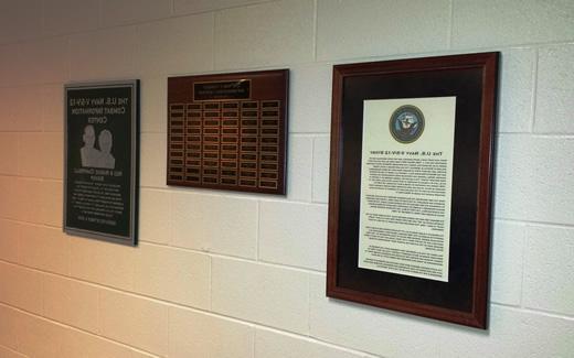 Navy V-5/V-12 Combat Information Center, Bearcat Stadium Room 109 - Several hundred men came to campus under the Navy V-5 and V-12 programs from 1943-1945. A "Mark of Commendation" plaque is displayed on the Administration Building's third floor and Navy Combat Information Center classroom is in Bearcat Stadium,  Room 109. The classroom was built thanks to donations from alumni, including Ned and Margie (Campbell) Bishop.